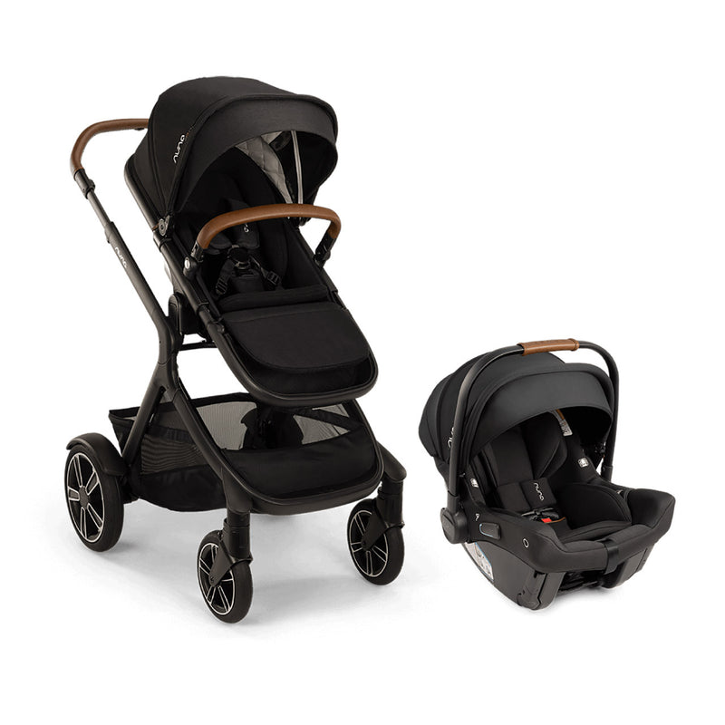 travel stroller with rider board Nuna PIPA Urbn and DEMI Next with Rider Board Travel System in Caviar
