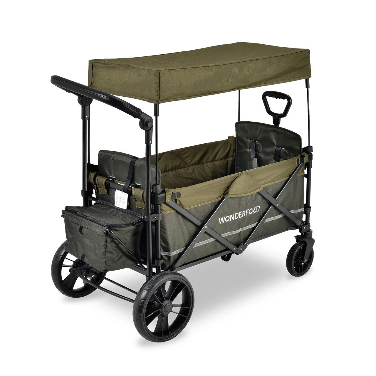 Carrinho de bebê duplo Wonderfold X2 Push &amp; Pull Wagon em Woodland Green- Bambi Baby