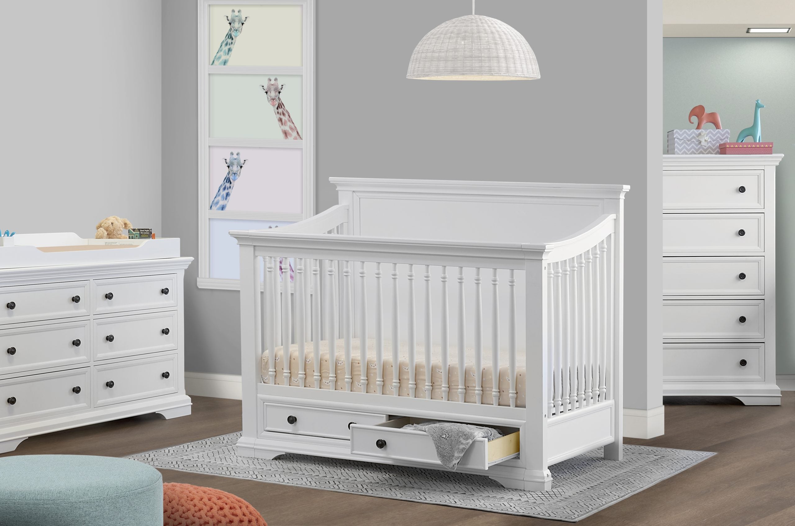 Sorelle Portico 5 Drawer Dresser - White- Bambi Baby