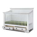 White Wood Sorelle Portico Storage Crib with Open Drawers - Front View | Bambi Baby