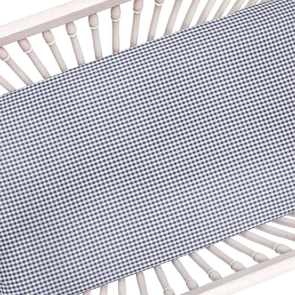 Liz and Roo Navy Gingham Crib Sheet- Bambi Baby