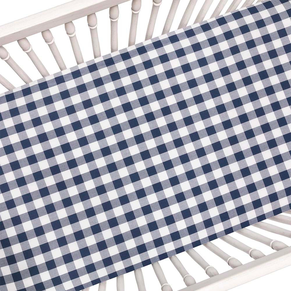 Liz and Roo Navy Plaid Crib Sheet 1" Plaid- Bambi Baby