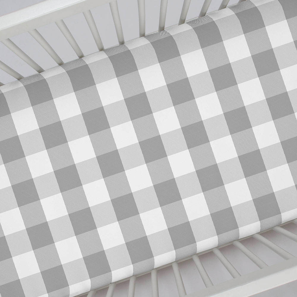 Liz and Roo Gray Plaid Crib Sheet- Bambi Baby