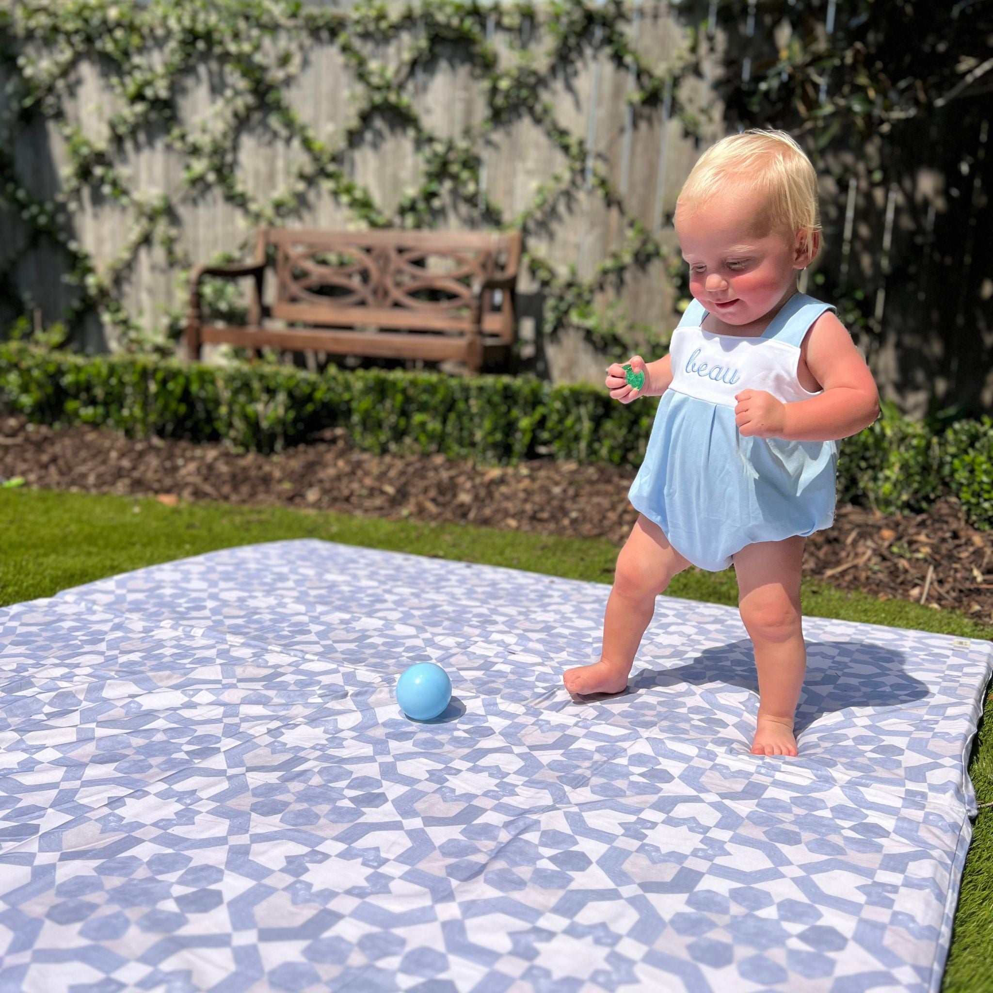 Toki Kids Blue Tile Organic Cotton Mat- Bambi Baby