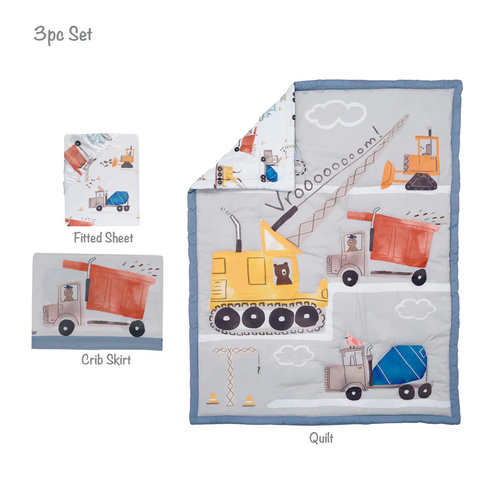 Conjunto de cama de 3 peças Bedtime Originals Construction Zone- Bambi Baby