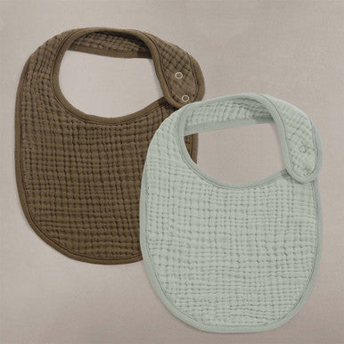 Oilo Fable Bibs 2 Pack - Musgo do mar e casca de árvore Musselina orgânica- Bambi Baby
