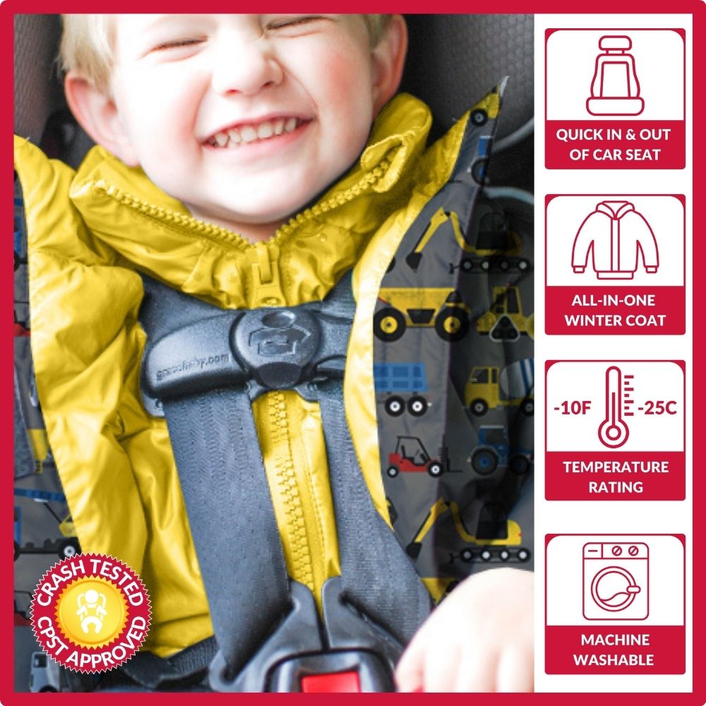 Onekid Car Seat Coat | The Road Coat Vegan - Construction Print- Bambi Baby
