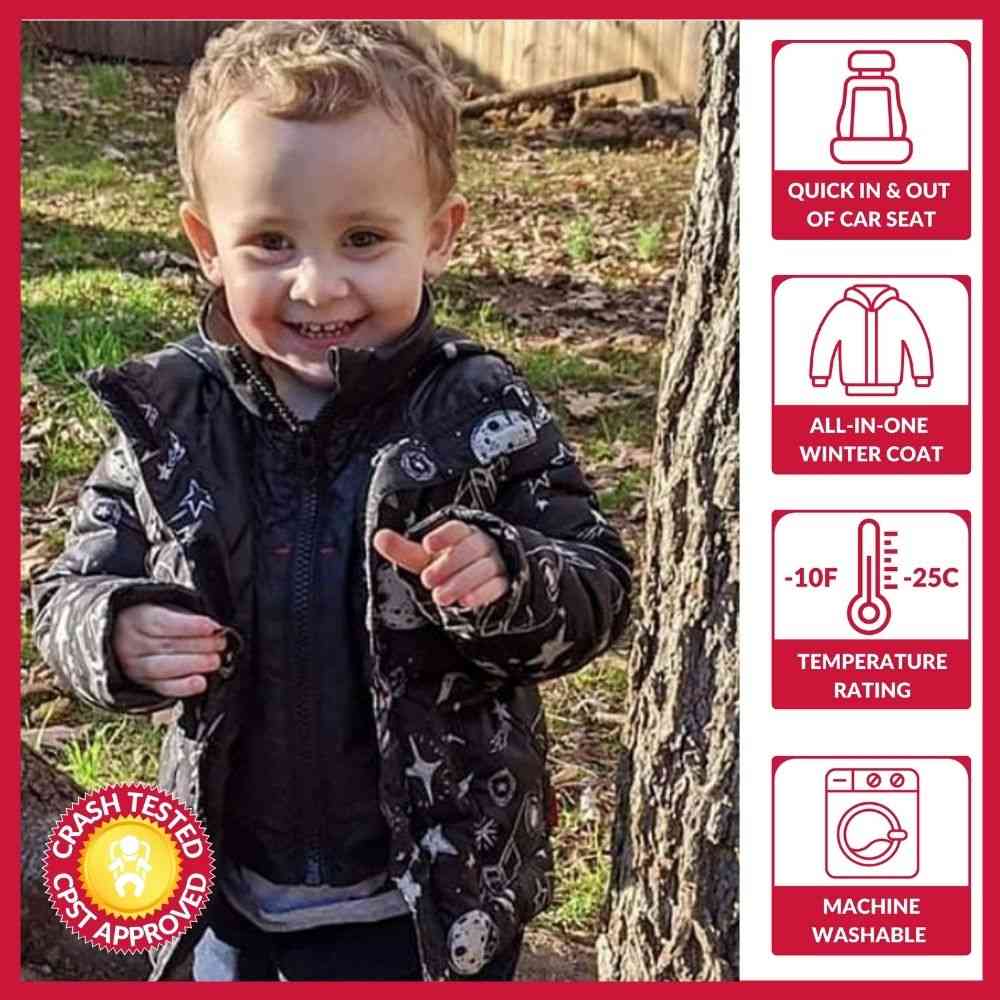 Onekid Car Seat Coat | The Road Coat Vegan - Rocketship Print- Bambi Baby
