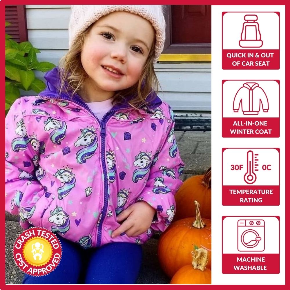 Onekid Car Seat Coat | The Road Coat Transition - Unicorn Print- Bambi Baby