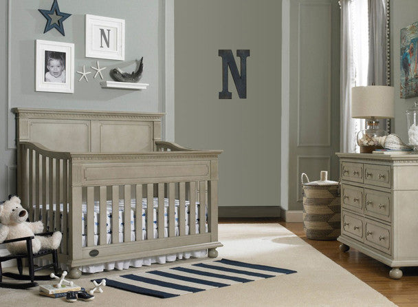 Conjunto de habitación infantil Dolce Babi Naples de 2 piezas con paneles completos: cuna y cómoda doble en satén gris.- Bambi Baby