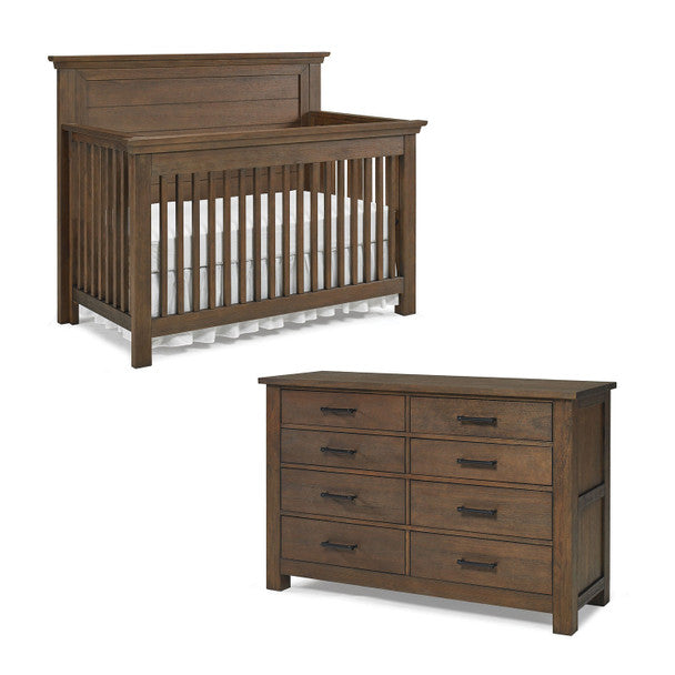Dolce Babi Lucca 2 Piece Nursery Set Flat Top Crib and Double Dresser in Weathered Brown- Bambi Baby