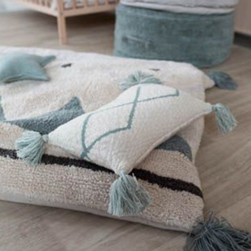 Lorena Canals Knitted Cushion Little Oasis Nat - Indus Blue- Bambi Baby