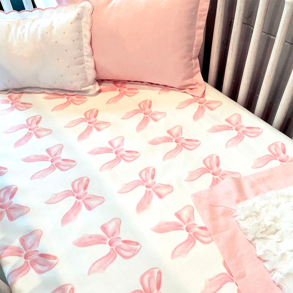 Liz and Roo Petal Pink Bows Crib Sheet - Bamboo Viscose- Bambi Baby