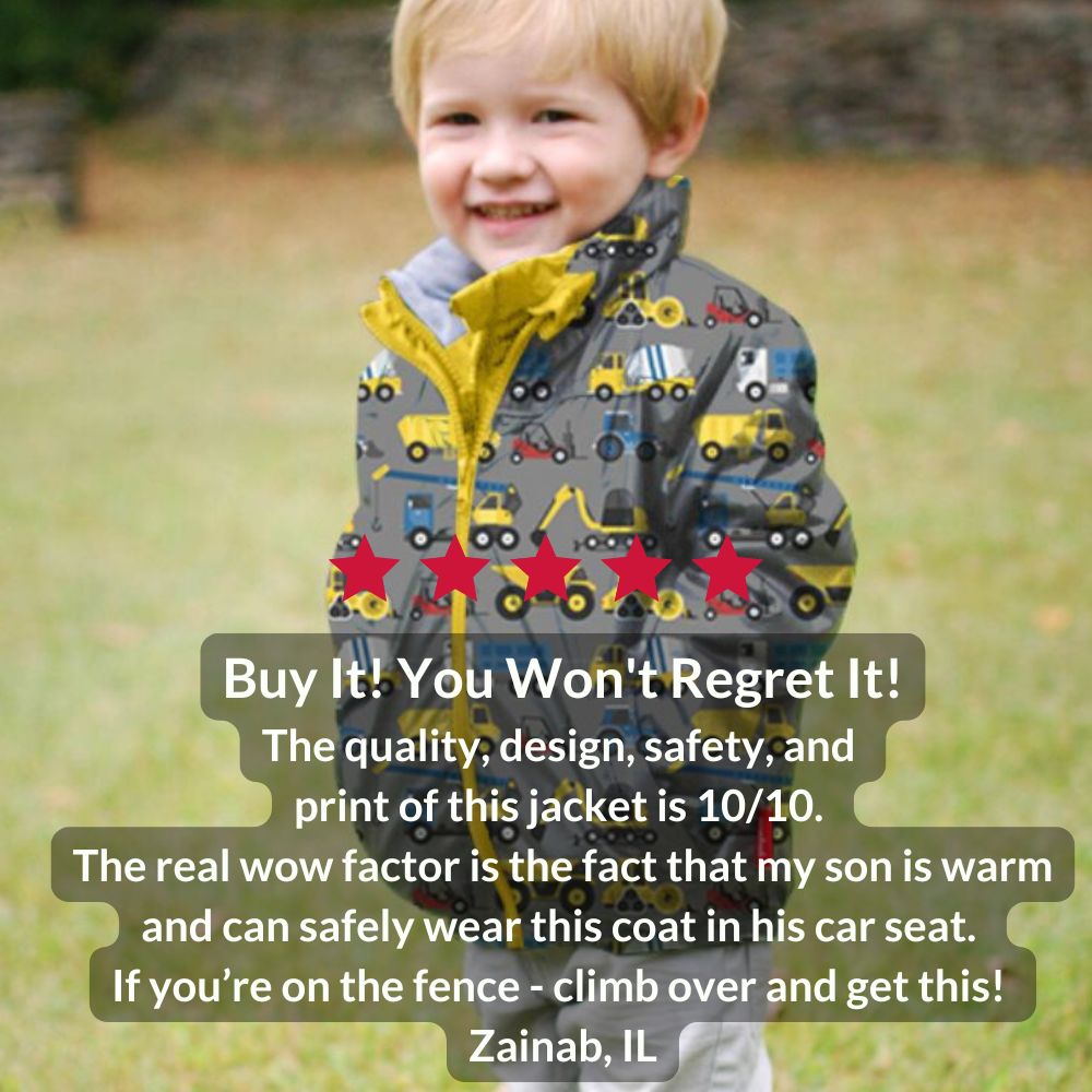 Onekid Car Seat Coat | The Road Coat Transition - Construction Print- Bambi Baby