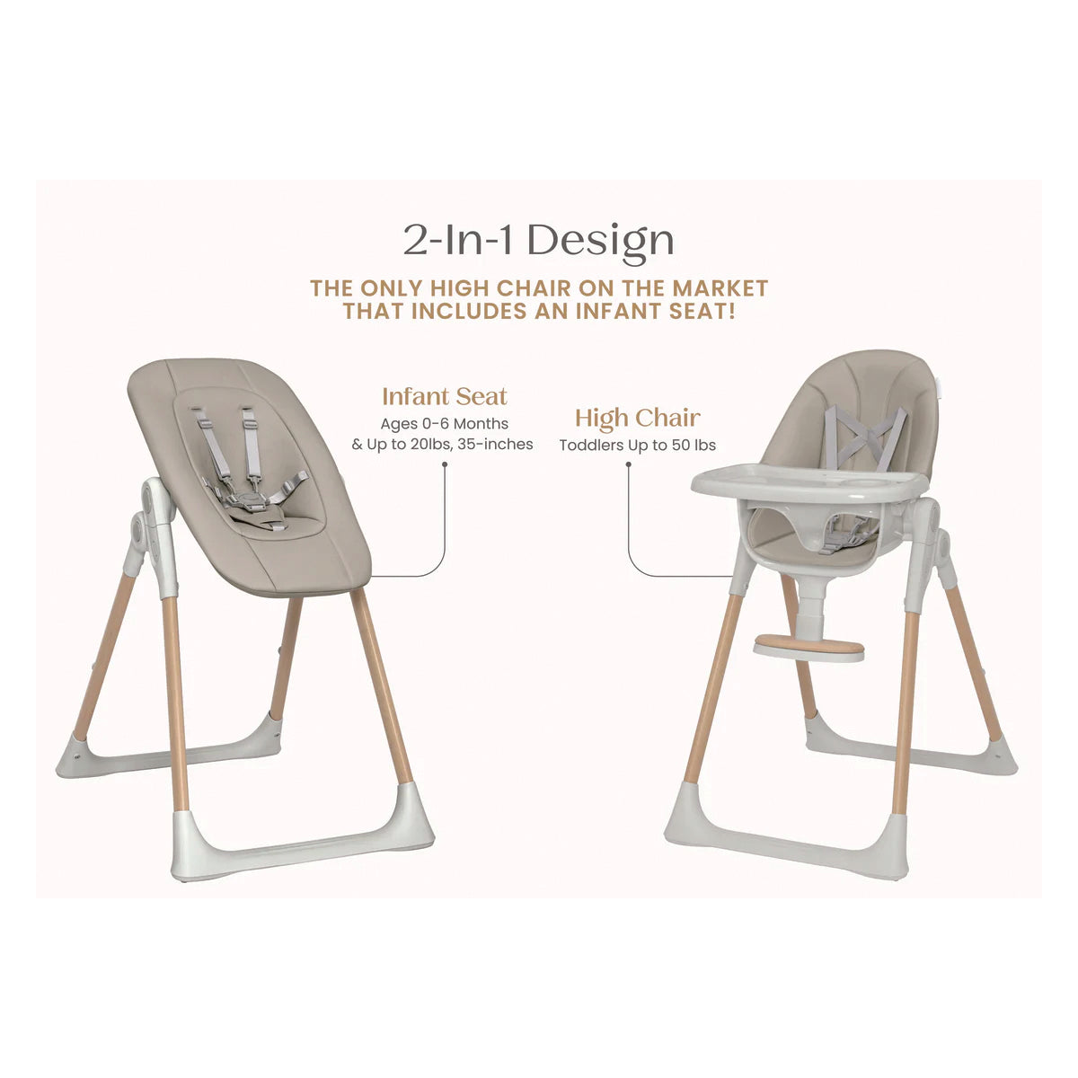 Delta Children Duet 2-In-1 High Chair And Infant Seat - Taupe (2421)- Bambi Baby