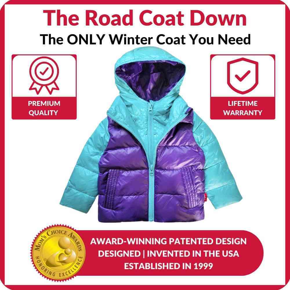 Onekid Car Seat Coat | The Road Coat Down - Aqua/Purple- Bambi Baby