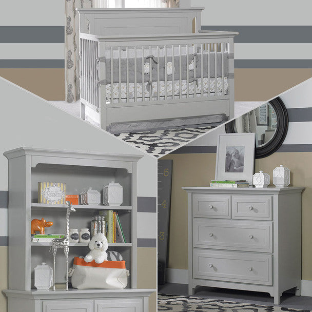 Ti Amo Palazzo 3 Piece Nursery Set in Misty Grey - Crib, Dresser, Hutch- Bambi Baby