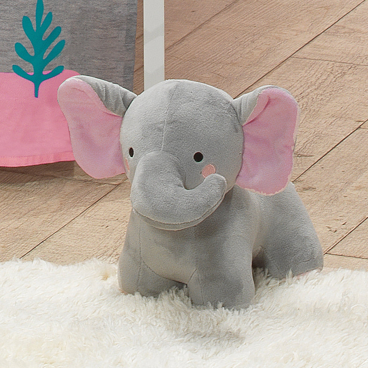 Bedtime Originals Rainbow Jungle Gray Pink Plush Elephant Stuffed Animal Toy