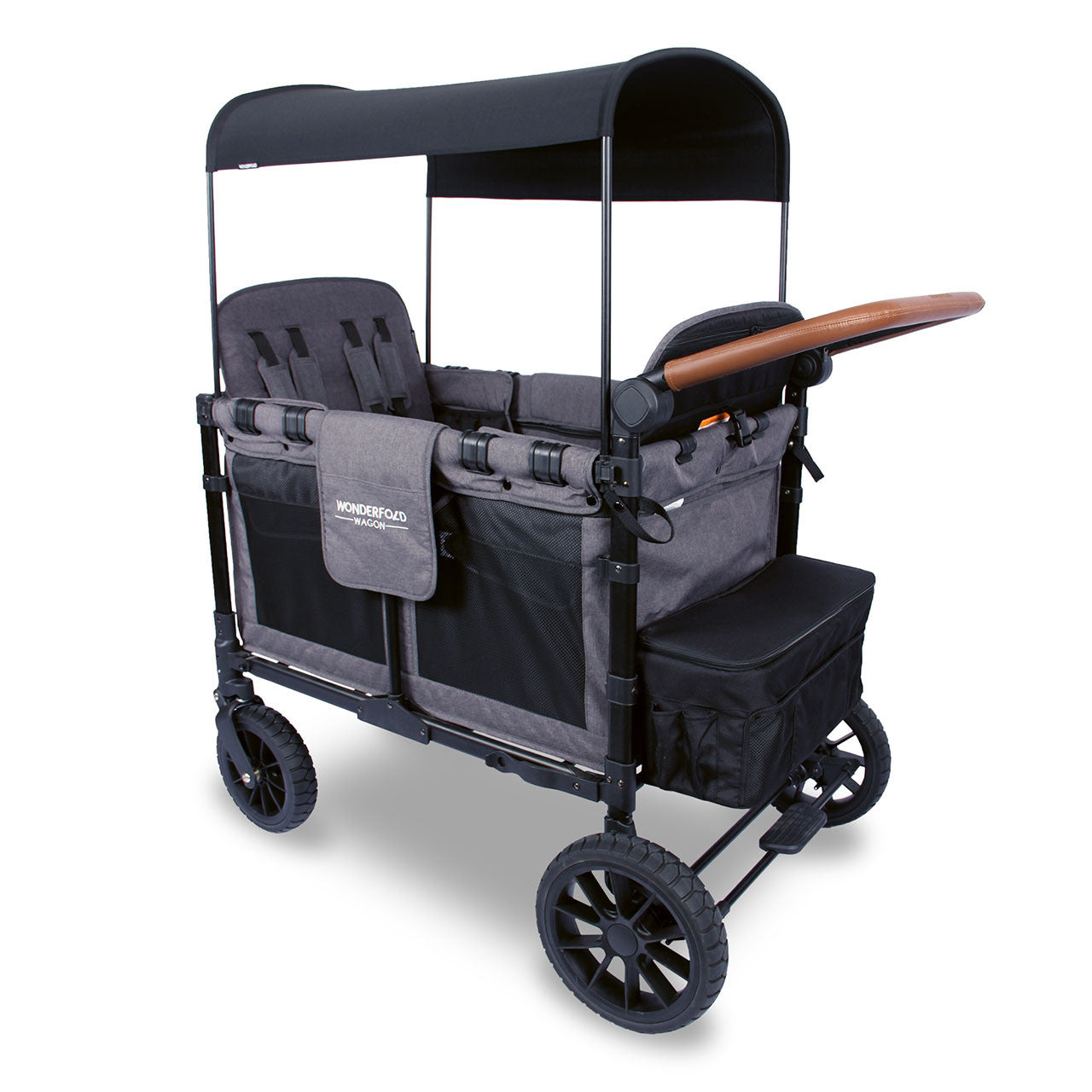 Wonderfold W4 LUXE Quad Stroller Wagon in Charcoal Gray with Black Frame- Bambi Baby