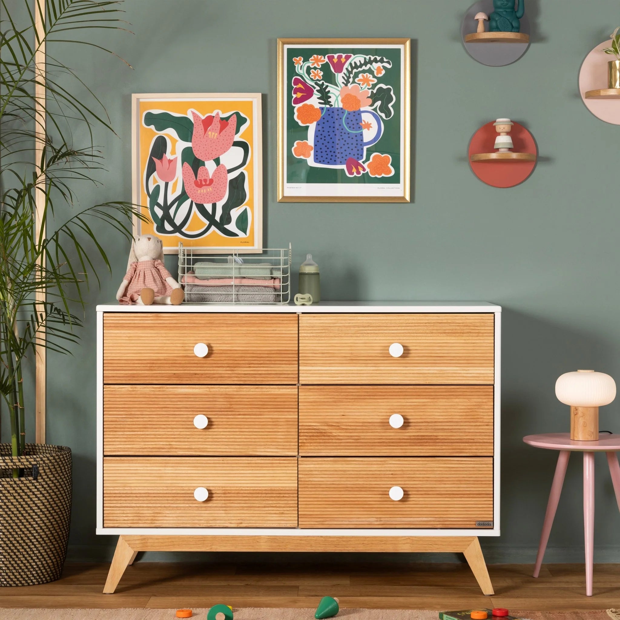 Dadada Merry 6-Drawer Dresser in White/Natural- Bambi Baby