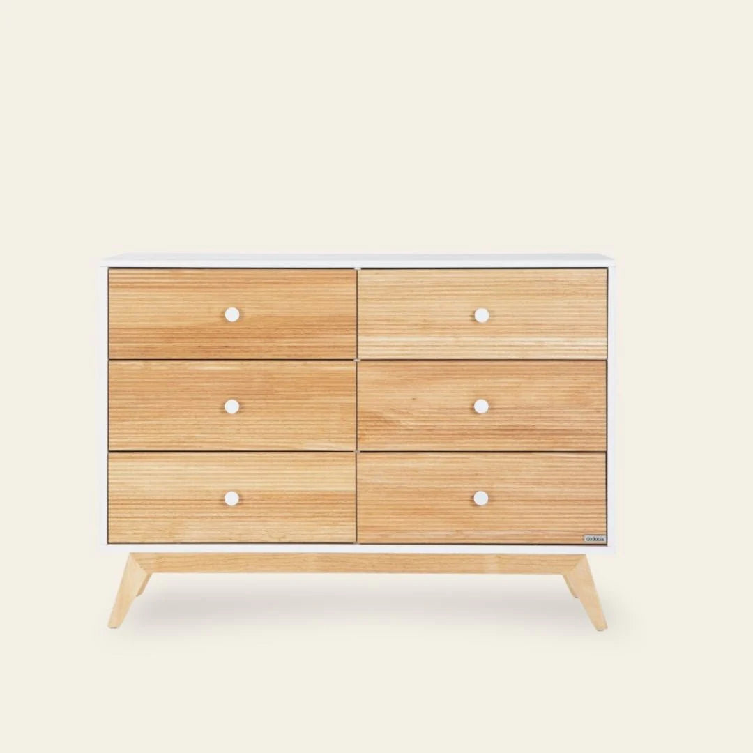 Dadada Merry 6-Drawer Dresser in White/Natural- Bambi Baby