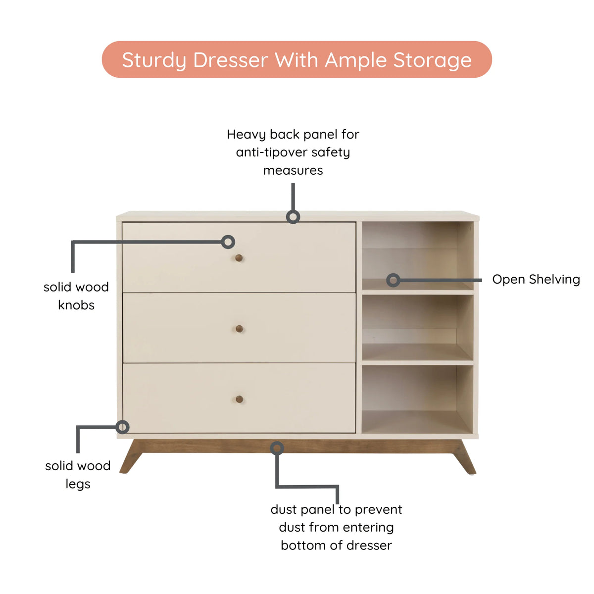 dadada Central Park 3-Drawer Dresser- Bambi Baby