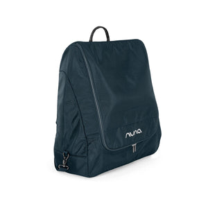 Indigo Nylon Nuna TRVL Transport Bag - Angled Side View Showing Top Handle & Carry Strap | Bambi Baby