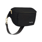 Black Woven Nuna Stroller Sling Bag with Gold Zipper and Leather Shoulder Strap - Right Side View | Bambi Baby