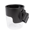 Black Nuna TRVL Series Stroller Cup Holder - Front View Showing Clamp Detail | Bambi Baby