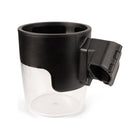 Clear and Black Nuna TAVO Cup Holder - Angled Front View Showing Mount Clamp | Bambi Baby