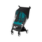 Clear CYBEX Libelle Rain Cover on Teal Lightweight Travel Stroller - 3/4 Angle View | Bambi Baby