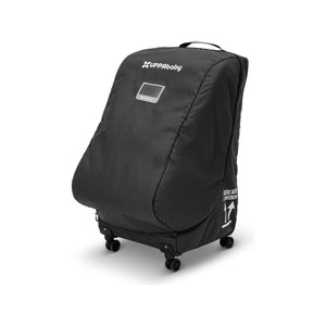 Black UPPAbaby Knox Alta Car Seat Travel Bag with TravelSafe Tag and Four Spinner Wheels - Side View | Bambi Baby