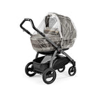 Clear PVC Bassinet Rain Cover Fitted on Peg Perego All-Terrain Stroller - 3/4 Rear View | Bambi Baby