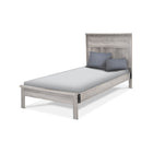 Panel Gray Wood Twin Bed with Gray Pillows Styled - Three-Quarter View | Bambi Baby
