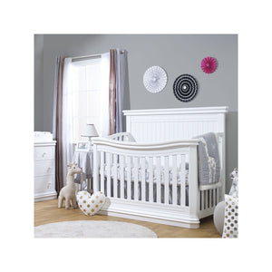 White Sorelle Primo Convertible Crib - Full Nursery Room Scene | Bambi Baby