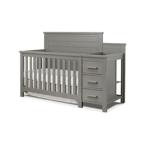 Weathered Gray Wood Sorelle Farmhouse Convertible Crib and Changer - 3/4 Angle View | Bambi Baby