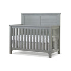 Grigio Grey Sorelle Farmhouse 4-in-1 Convertible Crib - Three-Quarter View with Bedding | Bambi Baby
