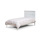 White Wood Sorelle Twin Bed with Pink Comforter - Front Angle | Bambi Baby
