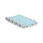 Aqua Fleece & Safari Print Jungle Fun Changing Pad Cover - Angled Full View on Pad | Bambi Baby
