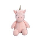 Pink Velvet Unicorn Stuffed Animal with Gold Horn - Seated White Background | Bambi Baby