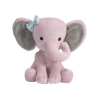 Pink Plush Elephant Stuffed Animal Seated Facing Forward with Blue Bow - Full View | Bambi Baby