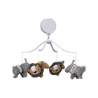Bedtime Originals Jungle Fun Musical Crib Mobile with Grey Elephant & Lion Plush Figures - White Background Full View | Bambi Baby