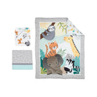 Gray & Mint Microfiber Jungle Animal Quilt, Sheet & Skirt - Overhead Flat Lay | Bambi Baby
