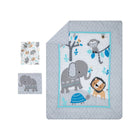 Gray & Teal Jungle Fun 3-Piece Baby Crib Bedding Set - Overhead Flat Lay | Bambi Baby