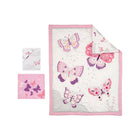 Pink & Purple Butterfly Kisses 3-Piece Crib Bedding Set - Flat Lay All Pieces | Bambi Baby