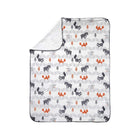 White Polyester Sherpa Baby Blanket - Corner Folded Showing Plush Back, Woodland Animals Chevron Print | Bambi Baby