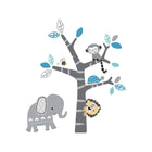 Blue & Gray Vinyl Jungle Animals Tree Wall Decals - Full Set Flat Lay | Bambi Baby