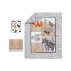 Grey & Tan Acorn Woodland 3-Piece Crib Bedding Set - Overhead Flat Lay | Bambi Baby
