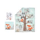 Mint Woodland Fox & Tree Applique Quilt with Sheet and Crib Skirt - overhead Flat Lay | Bambi Baby
