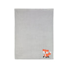 Gray Rolled Fleece Baby Blanket - Angled View Highlighting Orange Fox Velour Appliqué | Bambi Baby